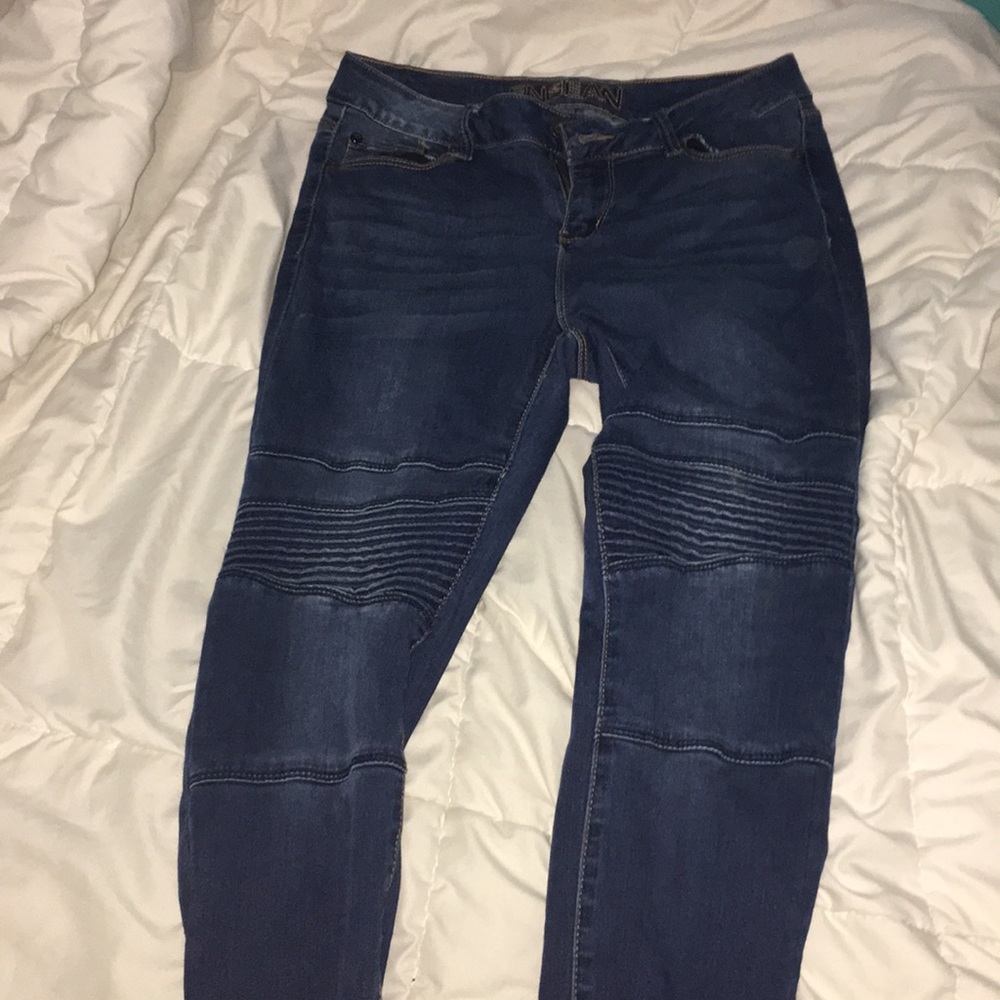Moto style medium wash jeans